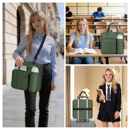 Upgraded Zipper Binder | 3-Inch & 2-Inch O-Rings, 600 Sheet Capacity Trapper Keeper with 13 Inch Laptop Sleeve & Water Bottle Holder, Binder Bag with Multi-Pockets & Shoulder Strap (Retro Green) - color: Retro Green