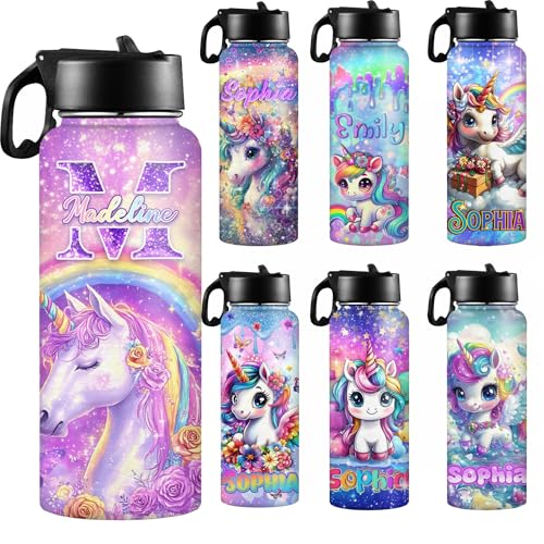 D-Story Personalized Water Bottle for Girls Custom Cartoon 18oz Stainless Steel Insulated Water Bottles with Straw Kid's Sport Water Bottle Travel Cup for Birthday Back to School Gifts - color: Design 8