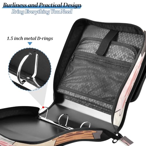 3 Ring Zipper Binder With Shoulder Strap Documents Storage Organizer Animal Dog - color: Cute Paw Prints