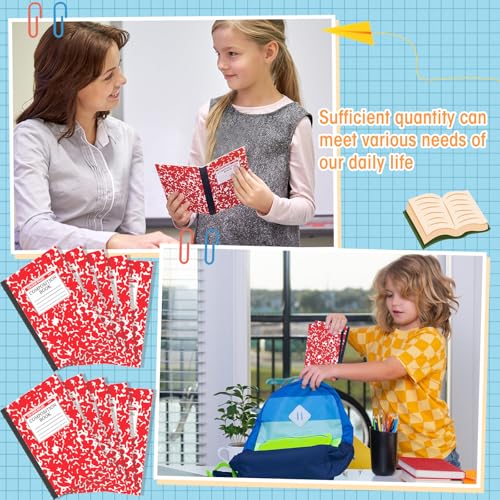 Fainne 100 Pack A5 Composition Notebooks Bulk College Ruled Composition Notebooks Marble Covers Notebook for Student Classroom Office Supplies 30 Sheet/60 Page(Red) - color: Red