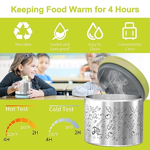 Lille Home Portable Insulated Lunch Box Set with Stainless Steel Cutlery, vacuum lunch box, to Keep Food Warm or Cool, Two Containers for Fruits and Sauces, Durable and Leak-Proof - color: Green