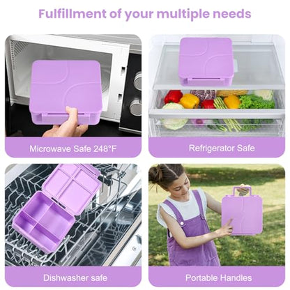 Bento Lunch Box for Kids with 8oz Soup Thermo,Kids Leakproof Lunch Food Containers with 4 Compartment,Kid Insulated Thermo Hot Food Jar for School,Trvael-Purple - color: Purple