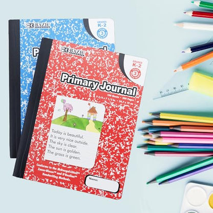 BAZIC PRODUCTS Primary Journal, Grades K-2, Draw & Write, 100 Ct, 48-Case | pre-K-2 primary journal, 100 sheets (200 pages), 4.5 in blank draw header over primary writing lines, Center-sewn - size: 48-Pack