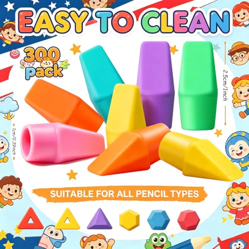 Pencil Eraser Caps Top Erasers 300 Pack Pencil Erasers Toppers Rewards Gifts for Back to School Home Classroom Office Teacher Graduation Party Art Drawing Supplies