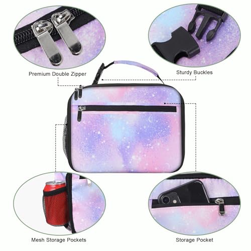Kids Lunch Box for Boys Girls Lunch Bag Insulated Durable Lunchbox Children Lunch Tote Bag for School Pink Starry Sky - color: Pink Starry Sky