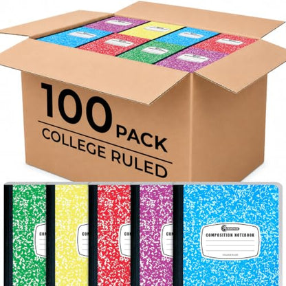 Rosmonde 100 Pack, Bulk Composition Notebooks, College Ruled Notebook, 200 Pages (100 Sheets), 9-3/4 x 7-1/2, Hard Cover Binding, Back to School Supplies, Bulk Notebooks for School, Office Notebooks - size: 100 Pack, style: Color Marble