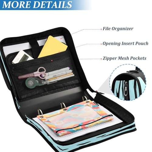 3 Ring Zipper Binder With Shoulder Strap Documents Storage Organizer Animal Dog - color: White Shark Pattern