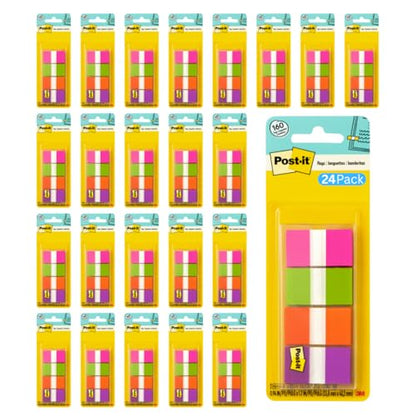 Post-it Flags, 1 in Wide, 4 Assorted Bright Colors, 24 Pack | On-The-Go Dispenser, 680-PGOP2, 160 Flags per Pack, 3840 Total - style: 24 Pack