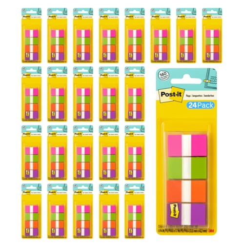 Post-it Flags, 1 in Wide, 4 Assorted Bright Colors, 24 Pack | On-The-Go Dispenser, 680-PGOP2, 160 Flags per Pack, 3840 Total - style: 24 Pack