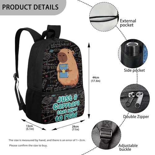 Cartoon Capybara Kids Backpack Set 5 Pieces with Lunch Bag Pencil Case and Bottle Sleeve Large Capacity School Bag for Girls Boys and Travel - color: Cartoon Capybara