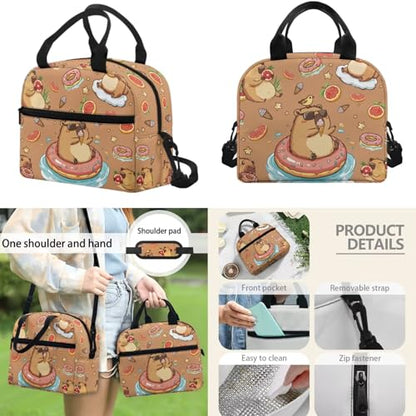 17 Inch Kid's 4PCS Backpack Set, Back to School Essentials | Insulated lunch box, water bottle pouch, pencil case, lightweight, padded shoulder straps, for elementary, middle school - color: Cute Capybara
