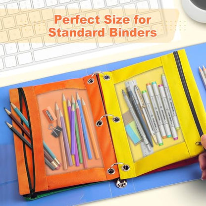 Shemira Pencil Pouch for 3 Ring Binder, 36 Pack Pencil Pouches Bulk in 6 Colors, Binder Pencil Pouchs with Smooth Zipper, Clear Window Pencil Case, Zipper Pencil Pouch, 3 Ring Binder Pencil Pouches - color: 6 Colors