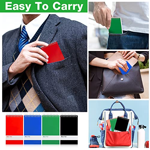 Thenshop 100 Pads Spiral Memo Pads Bulk 3 x 5 Inch Small Pocket Notepad Top Bound Lined 60 Sheets Mini Notebooks for School College Office Home Supplies (Black,Green,Dark Blue,Red) - color: Black, Green, Dark Blue, Red