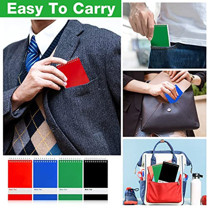 Thenshop 100 Pads Spiral Memo Pads Bulk 3 x 5 Inch Small Pocket Notepad Top Bound Lined 60 Sheets Mini Notebooks for School College Office Home Supplies (Black,Green,Dark Blue,Red) - color: Black, Green, Dark Blue, Red