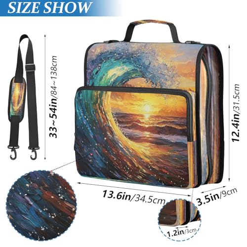 3 Ring Zipper Binder Sunset Ocean Wave Binders Bag with Shoulder Strap 500 Sheets Paper Organizer Trapper Keeper Documents Storage File Folder for School Office - color: A2841