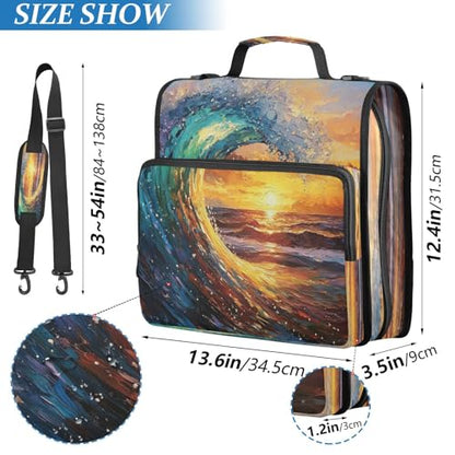 3 Ring Zipper Binder Sunset Ocean Wave Binders Bag with Shoulder Strap 500 Sheets Paper Organizer Trapper Keeper Documents Storage File Folder for School Office - color: A2841