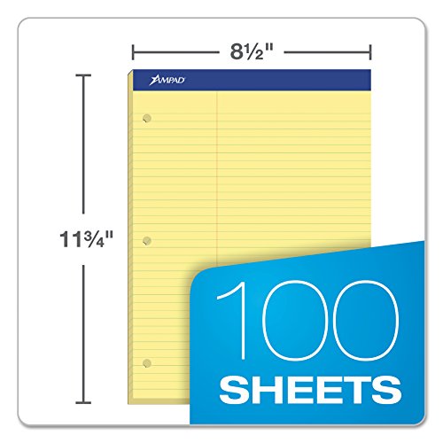 Ampad 20245 Double Sheets Pad, Law Rule, 8 1/2 x 11 3/4, Canary, 100 Sheets (Pack of 2) - size: 1 Count (Pack of 2)