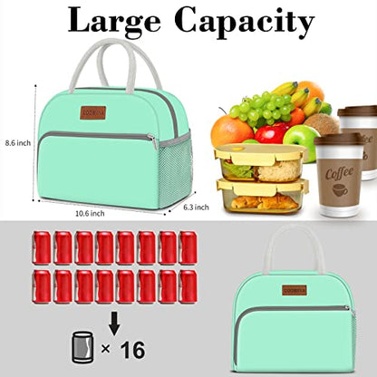 Coobiiya Lunch Bag Women, Lunch Box Bag for Women Adult Men, Small Leakproof Cute Lunch Tote Large Capacity Reusable Insulated Cooler Lunch Container for Work/Office/Picnic/Travel-Green - color: Green
