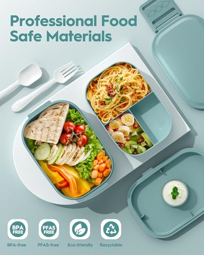 BiuLeon Bento Box Adult Lunch Box, 65 Oz Capacity Lunch Containers(Adjustable 2/3 Tier), BPA-Free, Leak-Proof and Stackable Bento Lunch Box, Microwave & Dishwasher Safe with Utensils(Green) - color: Green