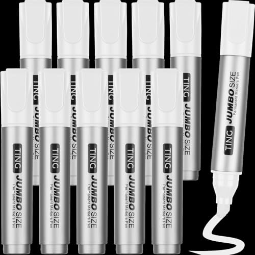 Fuutreo 10 Pack Jumbo Permanent Markers Bulk Large Chisel Tip Permanent Markers Quick Drying Big Huge Poster Pens for Adult Office, Logistics Company and More(White) - color: White