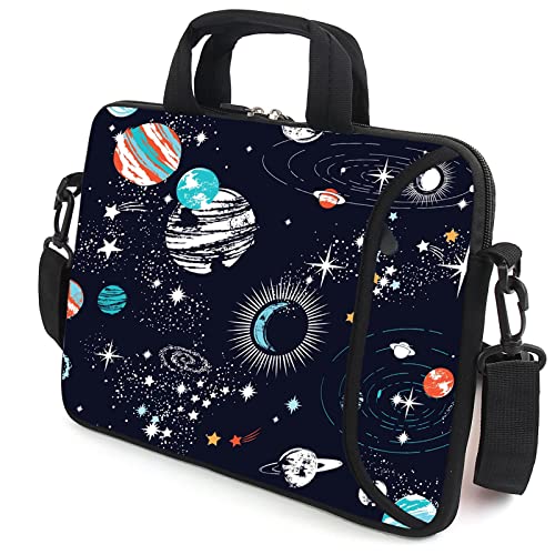AMARY 13" 13.3" laptop sleeve chromebook case adjustable shoulder strap with handle accessory pocket (Galaxy-1) - color: Galaxy-1