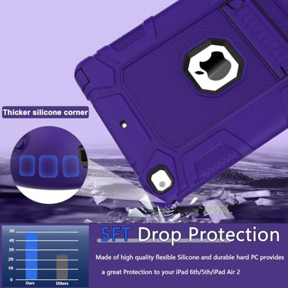 iPad 6th Generation Cases, iPad 5th Generation Case, iPad 9.7 Inch Case, Hybrid Shockproof Rugged Drop Protection Cover Built with Kickstand for iPad 9.7 inch A1893 / A1954 / A1822 / A1823 - color: Purple+Black