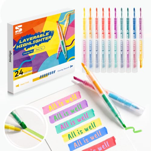 12 Colors Dual-Tip Layering Highlighters, Soft Tips Won’t Scratch Paper, Good Sealing Prevents Ink Drying and Leakage