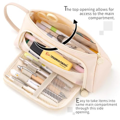 EASTHILL Big Capacity Pencil Case Pouch Pen Case Simple Stationery Bag School College Office Organizer for Teens Girls Adults Student - color: Cream