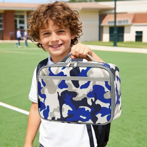 FlowFly Kids Lunch box Insulated Soft Bag Mini Cooler Back to School Thermal Meal Tote Kit for Girls, Boys,Blue Camo - color: Blue Camo