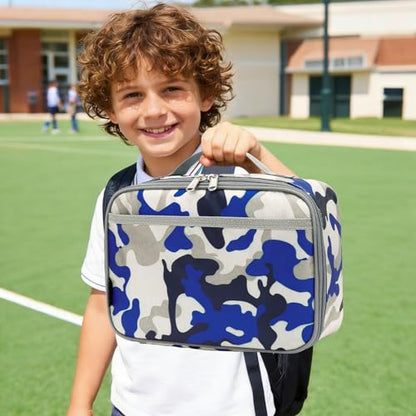 FlowFly Kids Lunch box Insulated Soft Bag Mini Cooler Back to School Thermal Meal Tote Kit for Girls, Boys,Blue Camo - color: Blue Camo