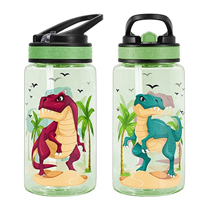 15oz Water Bottle for Kids Girls Boys School, BPA Free, Leak Proof Flip Straw, Carry Loop, Easy Clean - Dinosaur - color: Dinosaur