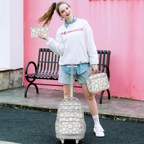 gxtvo Womens Rolling Backpack for Girls, Wheeled Bookbag with Lunch Box for Adults, Water Resistant Roller School Bag for College Teens Kids Travel - Grey - color: Chrysanthemum Grey