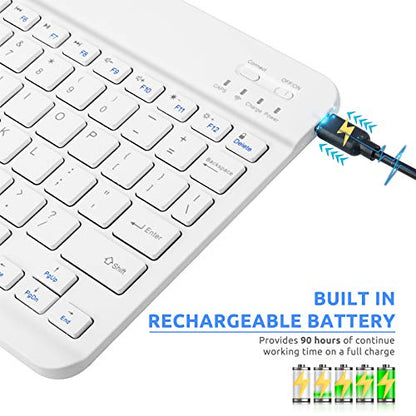 Bluetooth Keyboard Mini Wireless Keyboard for Apple iPad 10th/11 Generation, Amazon Fire HD 10/8 Max 11, Samsung Tablet, Android Phone - 10-Inch Slim, Portable, Rechargeable, White - color: 10 inch White
