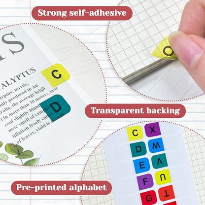 A-Z Sticky Alphabet Tabs, Colorful Self-Adhesive Letter Index Tabs for Notebook, Textbook, Dictionary, and Filing (208 Pcs) - color: Multicolour