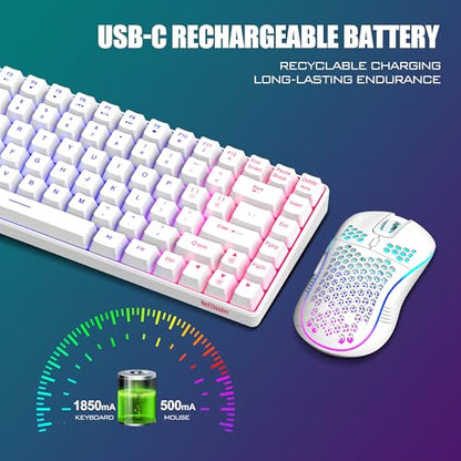 RedThunder K84 Wireless Keyboard and Mouse Combo, Rainbow Backlit Rechargeable Battery, 75% Layout TKL Ultra Compact Gaming Keyboard & Lightweight 3200 DPI Honeycomb Optical Mouse (White) - color: White
