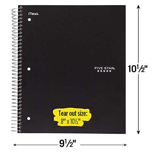 Five Star Spiral Notebooks, 5 Subject, Wide Ruled Paper, 200 Sheets, 10-1/2" x 8", Black, Blue, 2 Pack (73037) - color: Black-Blue
