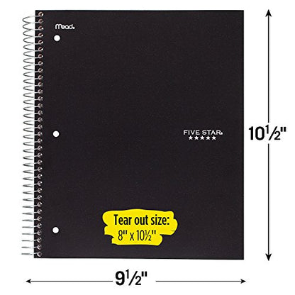Five Star Spiral Notebooks, 5 Subject, Wide Ruled Paper, 200 Sheets, 10-1/2" x 8", Black, Blue, 2 Pack (73037) - color: Black-Blue