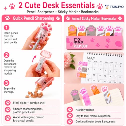24Pcs Cute Stationery Set W Paper Clips Stapler Scissors Sticky Notes Eraser Ruler Sharpener Pencil Case Highlighter Correction Tape Desk Accessories for School Office Supplies