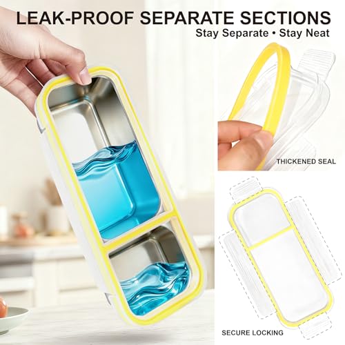 Upgraded Snackle Box Container, 2-Compartment Leak-Proof Bento Box for Kids & Adults, Reusable Stainless Steel Snack Containers with Lids, Perfect for Lunchables & Snack Packs (2 Compartment Yellow) - color: 2 Compartments Yellow