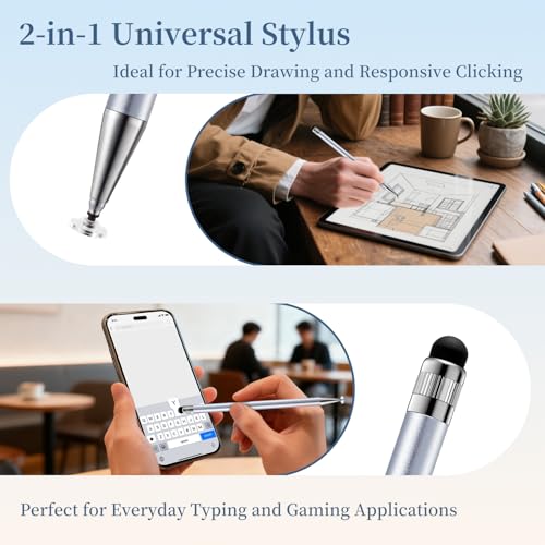 ChaoQ Stylus Pen for Touchscreen 6pcs 2-in-1 Stylus Pen for iPad iPhone | High Sensitivity and Precision Suitable for iPad iPhone Android Tablets and All Touch Screens - (Silver) - color: 6 Silver