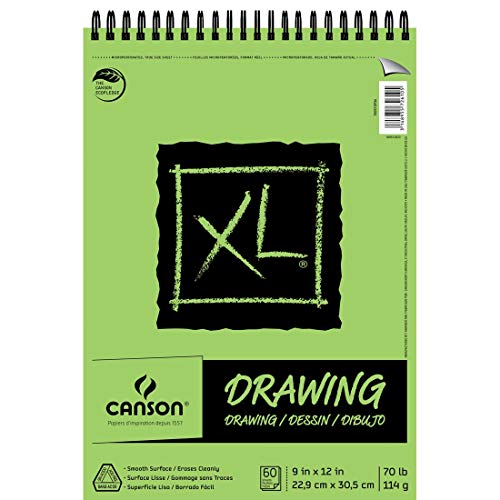 Canson XL Series Drawing, 9" x 12", Green | White, 70 lb. (114gsm), Wire Top Bound, Great for Colored Pencil, Graphite, Charcoal, Pastel, and Pen/Ink - size: 9x12