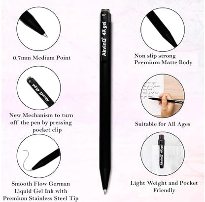 AKVINQ® 4X Gel Retractable Gel Pen | 0.7mm Medium Point | Black Gel Ink Pens | Pack of 36 Pens | Premium Matte Finish | Jumbo Refill | Bulk Pack for Journaling, Writing, Note-Taking, Office Supplies - size: 1 Count (Pack of 36)