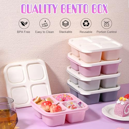 Honeydak 5 Pack Snack Containers 4 Compartment Bento Snack Boxes Reusable Lunchable Containers with Lids Divided Meal Prep Lunch Food Storage Box for School Work Travel(Gray and Pink Ombre,Equal) - color: Gray and Pink Ombre, style: Equal
