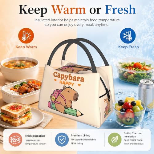 Cute Capybara Insulated Lunch Bag,Cute Beige Lunch Box for Women,Girls Boys Thermal Insulation Cooler Tote Bag Lightweight for Student School Work Picnic - color: Cute Capybara