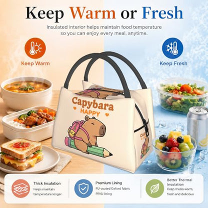 Cute Capybara Insulated Lunch Bag,Cute Beige Lunch Box for Women,Girls Boys Thermal Insulation Cooler Tote Bag Lightweight for Student School Work Picnic - color: Cute Capybara
