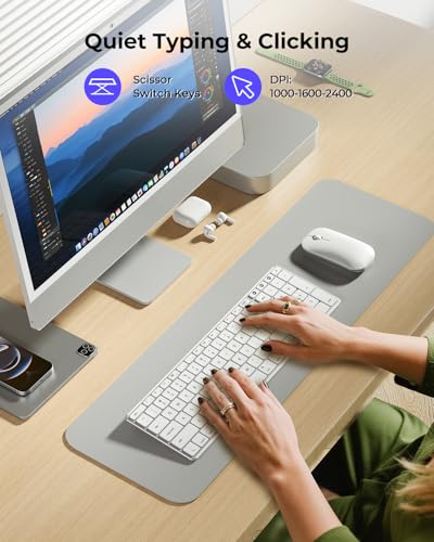 seenda SKM64-2 Bluetooth Keyboard and Mouse Combo for Mac, MacBook and iPad | 3-device Bluetooth switching, rechargeable, quiet keys/clicks, compact slim design for office and home use, White & Silver - color: White & Silver