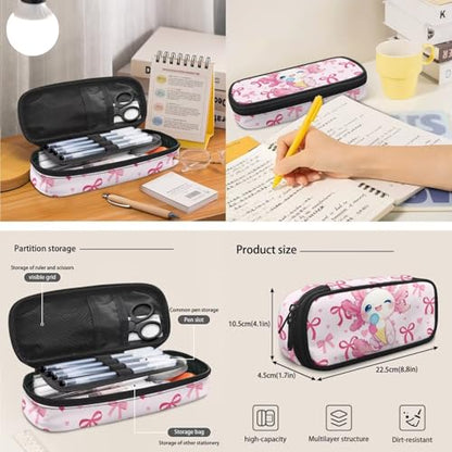 Cute Girls Bookbag Set with Insulated Lunch Bag and Pencil Case for School,Axolotl Ice Cream 3-in-1 Backpack Lunchbox Pouch for Elementary Kids, Waterproof Student Book Bag - color: Pink Bows-axolotl Ice Cream