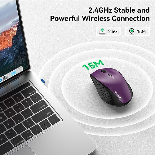 TECKNET Wireless Mouse, 2.4G USB Computer Mouse with 6-Level Adjustable 4800 DPI, 30 Months Battery, Ergonomic Grips, 6 Buttons Portable for PC, Chromebook, Mac - Purple - color: Purple