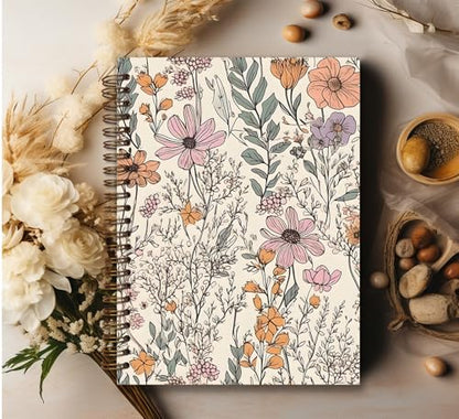 Floral Flower Garden Spiral Notebook Journal, 5.5×8.3 Inch | Pretty Hardcover Journal for Women, Work School College Notes and Writing - color: flower 10