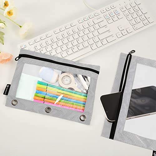 Binder Pouches,Grey Pencil Pouch for 3 Ring Binder 2 Pack Clear Pencil Bag with Zipper for Office School Supplies - color: Gray